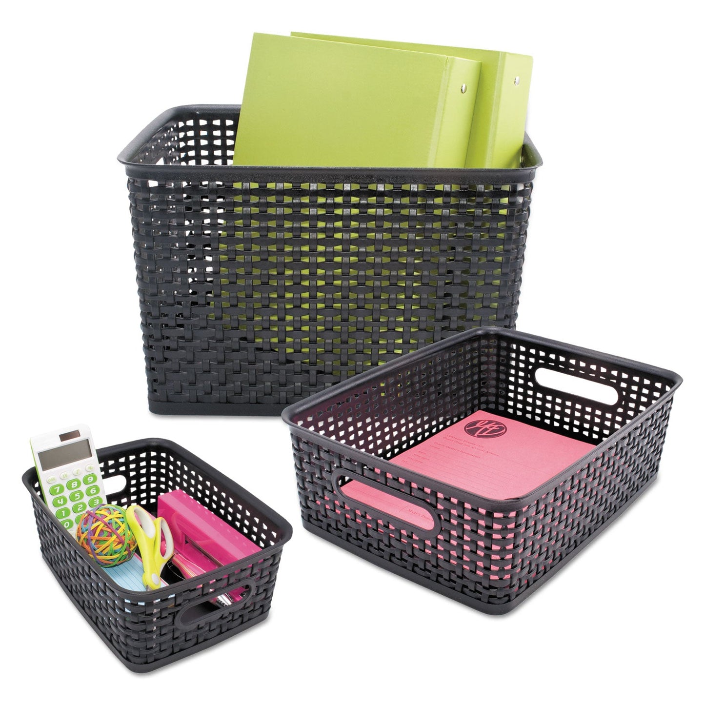 Advantus Weave Bins, 14.25 x 10.25 x 4.75, Black, 2/Pack