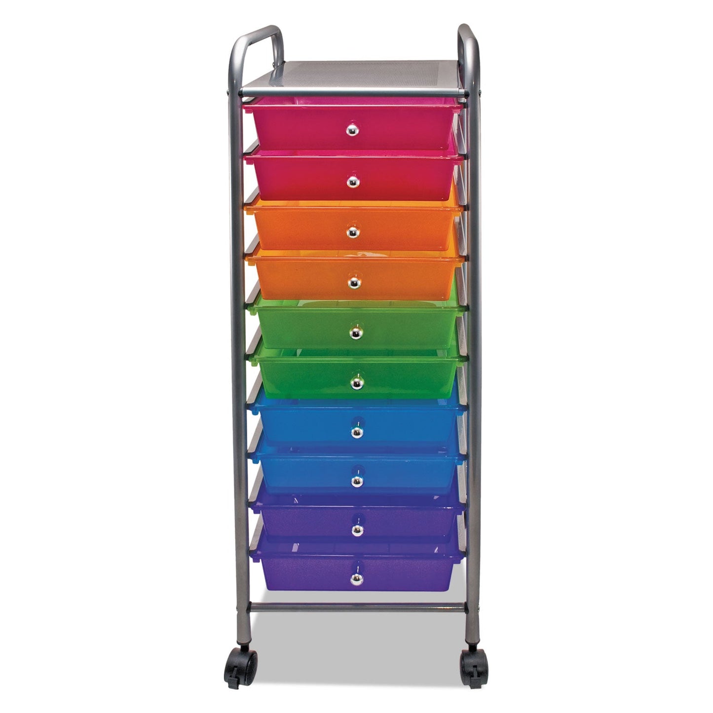 Advantus Portable Drawer Organizer, Metal, 1 Shelf, 10 Drawers, 13" x 15.38" x 37.75", Matte Gray/Assorted