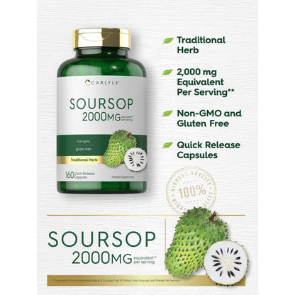 Carlyle Soursop Leaves | 2000Mg | 160 Capsules | Traditional Herb | Non GMO, Gluten Free Supplement