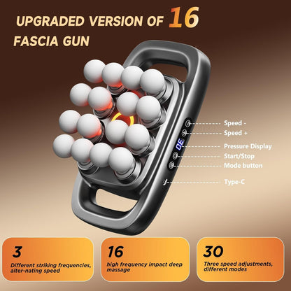 Upgraded 16-Head Massage Gun, Deep Tissue Percussion Massager, Muscle Massage Gun for Back, Shoulders, Legs, Body Muscle Pain Relief, Gifts for Men and Women