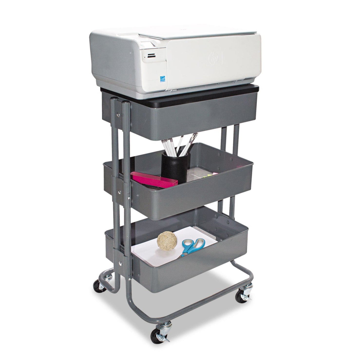 Vertiflex Adjustable Multi-Use Storage Cart and Stand-Up Workstation, 15.25" x 11" x 18.5" to 39", Gray
