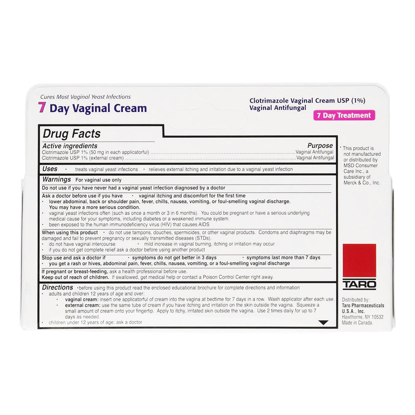 Taro Pharmaceutical Clotrimazole 7 Vaginal Cream 51672200306