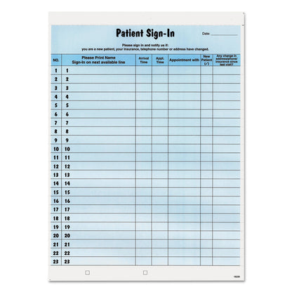 Tabbies Patient Sign-In Label Forms, Two-Part Carbon, 8.5 x 11.63, Blue, 1/Page, 125 Forms