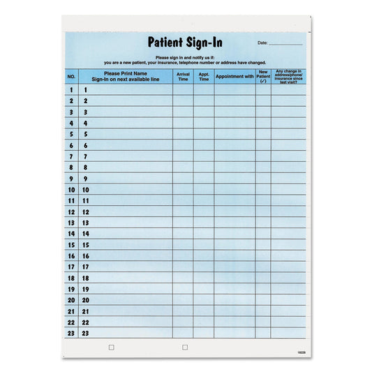 Tabbies Patient Sign-In Label Forms, Two-Part Carbon, 8.5 x 11.63, Blue, 1/Page, 125 Forms