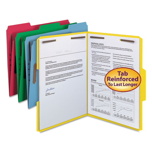 Smead Top Tab Colored Fastener Folders, 2 Fasteners, Letter Size, Assorted Exterior, 50/Box