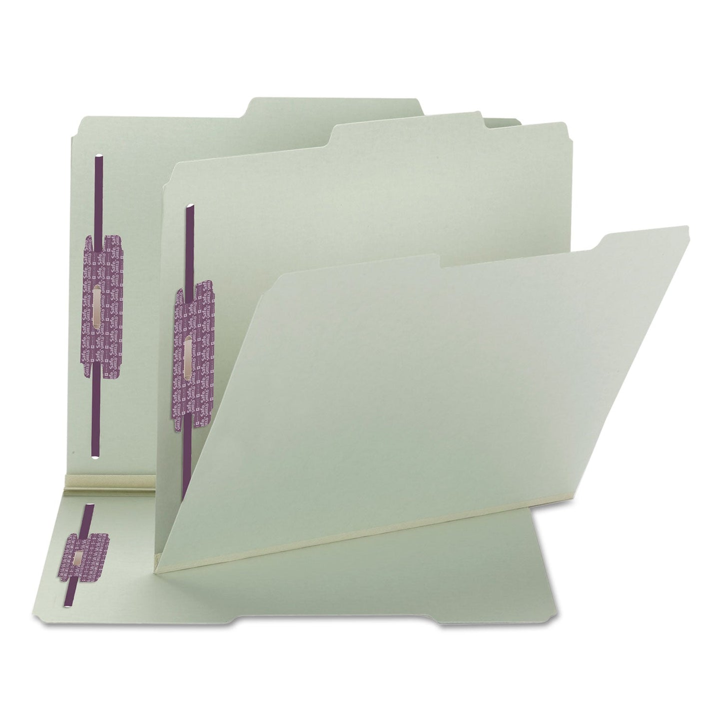 Smead Recycled Pressboard Folders with Two SafeSHIELD Coated Fasteners, 2" Expansion, 2/5-Cut: R of C, Letter, Gray-Green, 25/Box