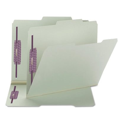 Smead Recycled Pressboard Folders with Two SafeSHIELD Coated Fasteners, 2" Expansion, 2/5-Cut: R of C, Letter, Gray-Green, 25/Box