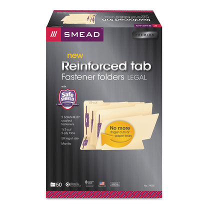 Smead Manila Fastener Folders with SafeSHIELD Coated Fasteners, 2 Fasteners, Letter Size, Manila Exterior, 50/Box