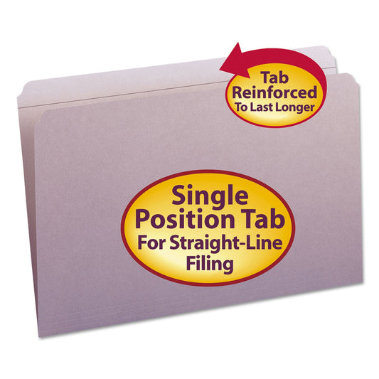 Smead Reinforced Top Tab Colored File Folders, Straight Tabs, Legal Size, 0.75" Expansion, Lavender, 100/Box