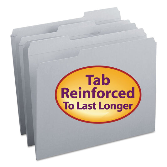 Smead Reinforced Top Tab Colored File Folders, 1/3-Cut Tabs: Assorted, Letter Size, 0.75" Expansion, Gray, 100/Box