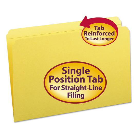 Smead Reinforced Top Tab Colored File Folders, Straight Tabs, Legal Size, 0.75" Expansion, Yellow, 100/Box