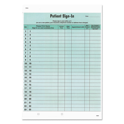 Tabbies Patient Sign-In Label Forms, Two-Part Carbon, 8.5 x 11.63, Green, 1/Page, 125 Forms