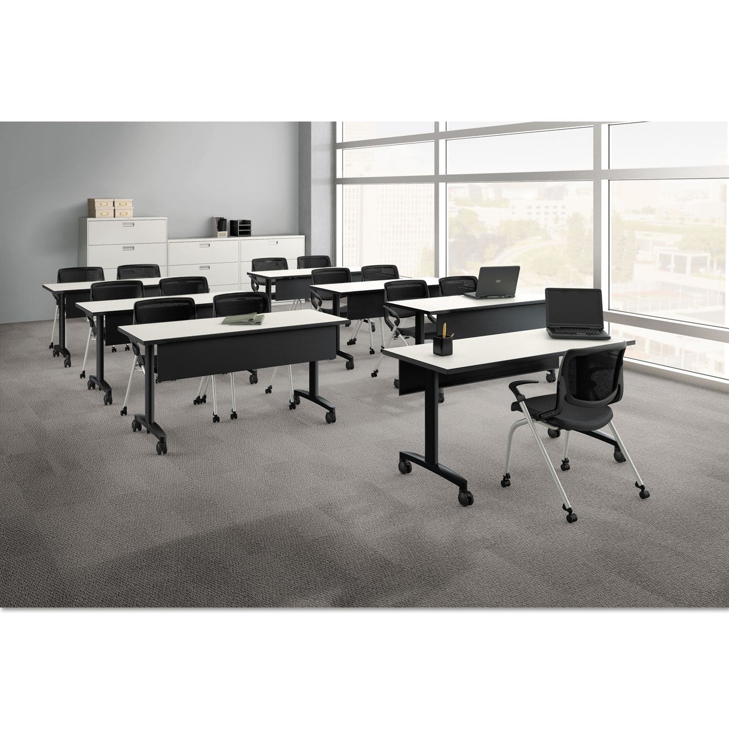 HON Motivate Nesting/Stacking Flex-Back Chair, Supports Up to 300 lb, Onyx Seat, Black Back, Platinum Base
