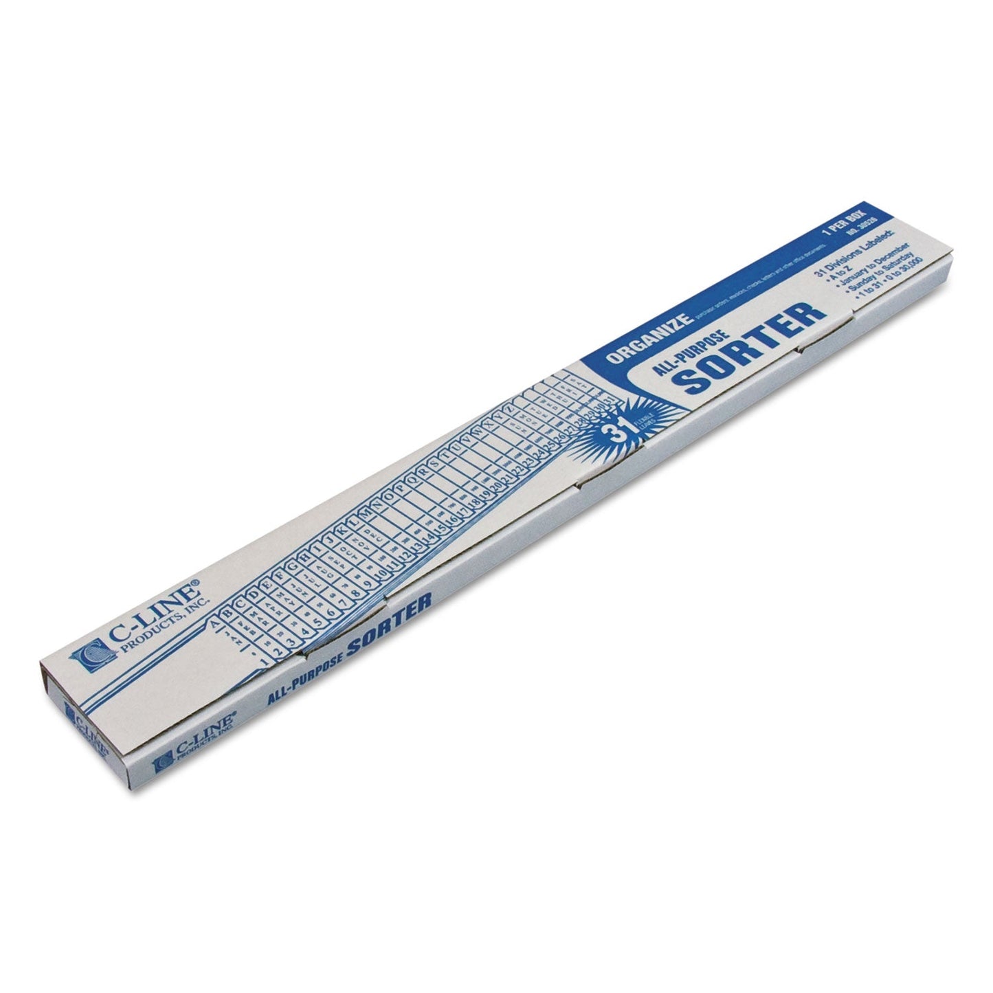 C-Line Plastic Indexed Sorter, 31 Dividers, Alpha/Numeric/Month/Date/Day Index, Letter Size, Blue Frame