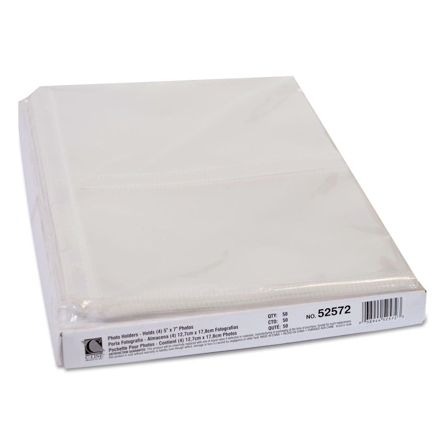 C-Line Clear Photo Pages for Four 5 x 7 Photos, 3-Hole Punched, 11.25 x 8.13, 50/Box