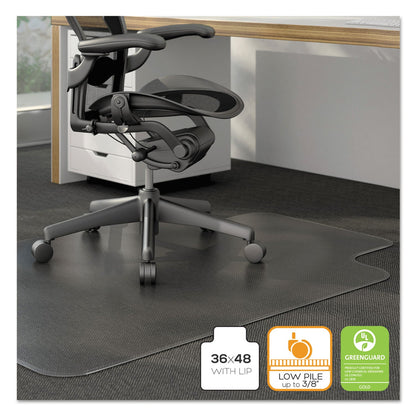 Alera Moderate Use Studded Chair Mat for Low Pile Carpet, 36 x 48, Lipped, Clear