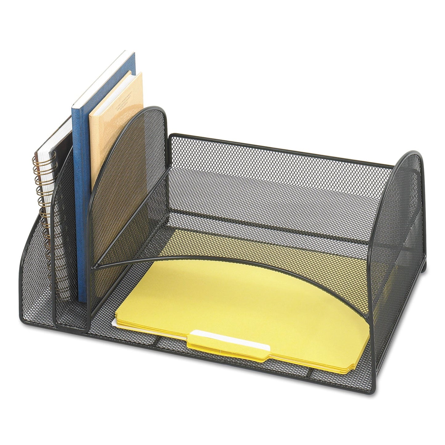 Safco Onyx Mesh Desk Organizer, Two Vertical/Two Horizontal Sections, Steel Mesh, 17 x 10.75 x 7.75, Black