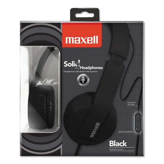 Maxell Solids Headphones, 5 ft Cord, Black
