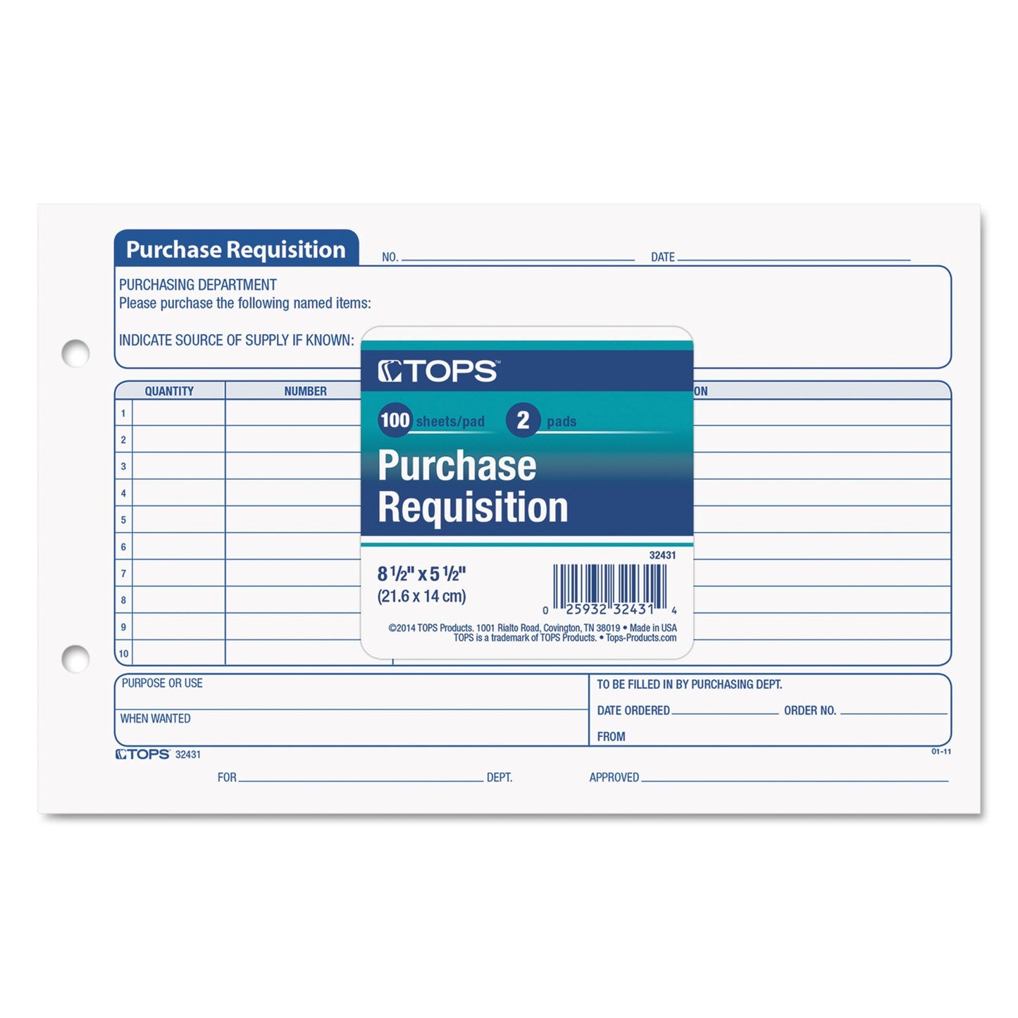 TOPS Purchasing Requisition Pad, 5.5 x 8.5, 1/Page, 100 Forms/Pad, 2 Pads/Pack
