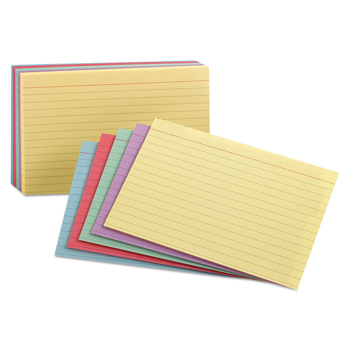 Oxford Ruled Index Cards, 3 x 5, Blue/Violet/Canary/Green/Cherry, 100/Pack