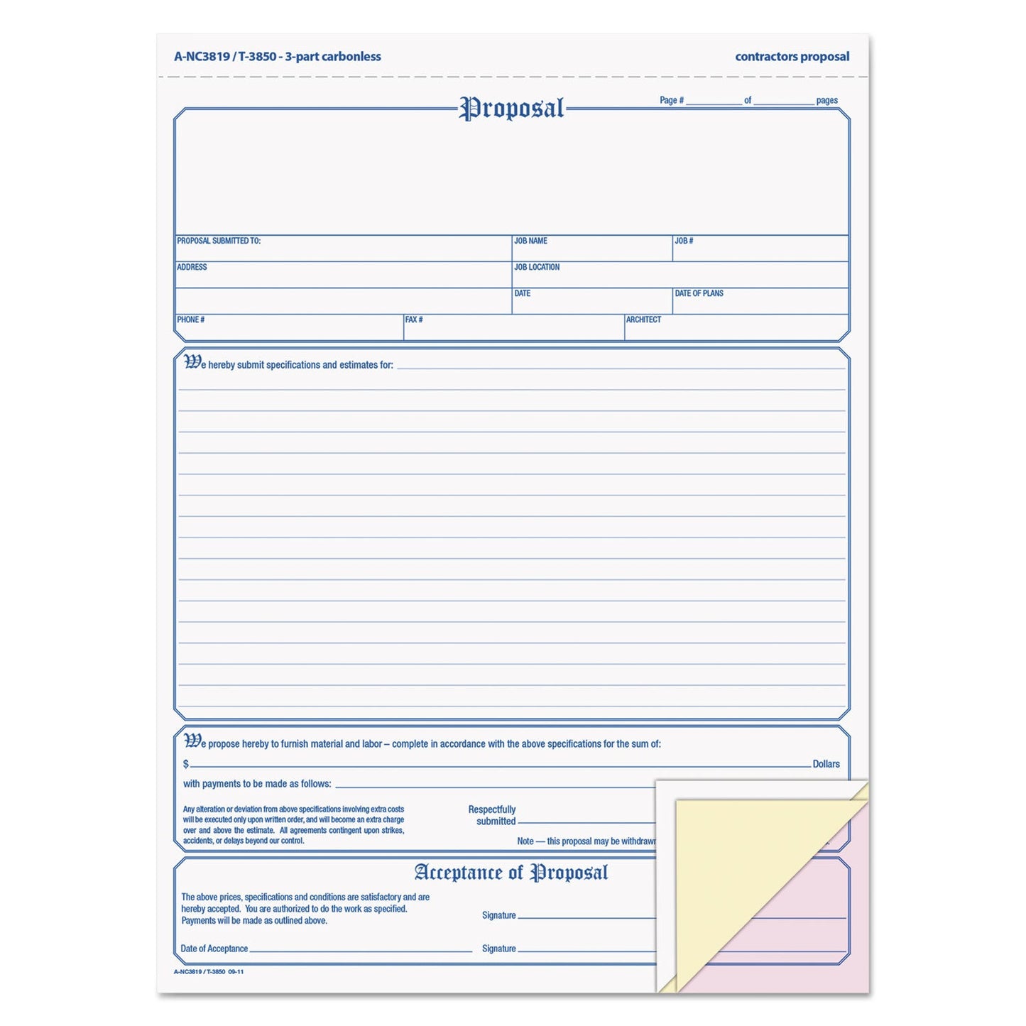 TOPS Proposal Form, Three-Part Carbonless, 8.5 x 11, 1/Page, 50 Forms