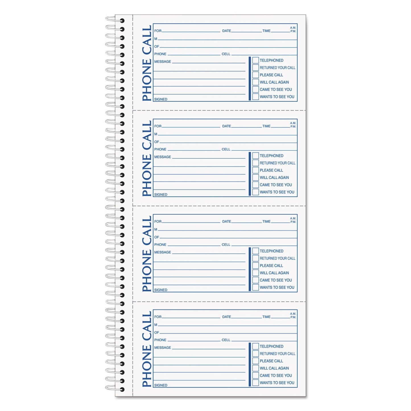 TOPS Spiralbound Message Book, Two-Part Carbonless, 2.75 x 5, 4/Page, 600 Forms