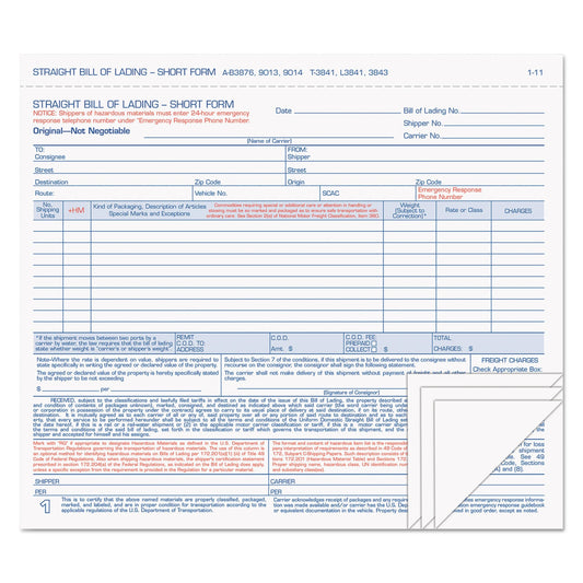 TOPS Hazardous Material Short Form, Four-Part Carbonless, 8.5 x 7, 1/Page, 50 Forms