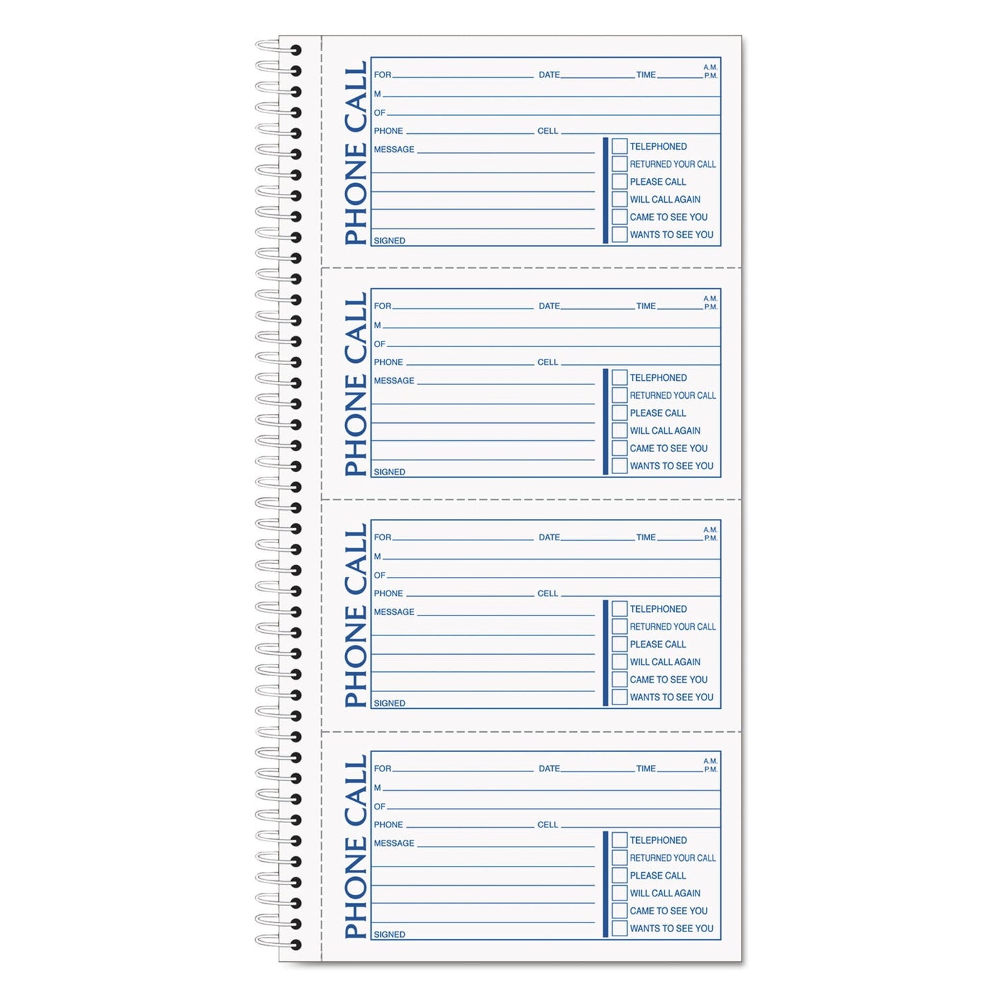 TOPS Spiralbound Message Book, Two-Part Carbonless, 2.75 x 5, 4/Page, 400 Forms