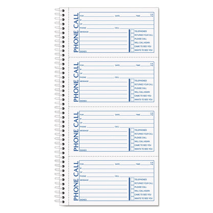 TOPS Spiralbound Message Book, Two-Part Carbonless, 2.75 x 5, 4/Page, 400 Forms