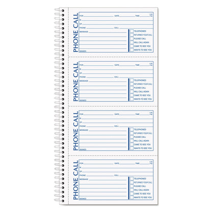 TOPS Second Nature Phone Call Book, Two-Part Carbonless, 2.75 x 5, 4/Page, 400 Forms