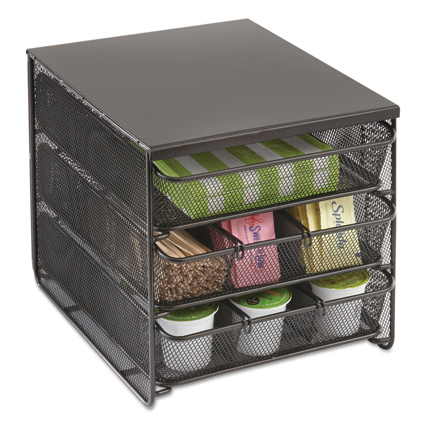 Safco 3 Drawer Hospitality Organizer, 7 Compartments, 11.5 x 8.25 x 8.25, Black