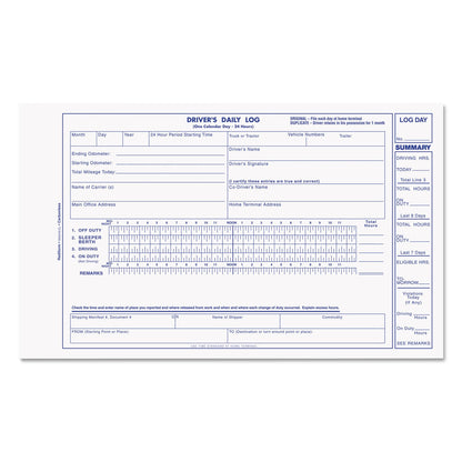 Rediform Driver's Daily Log, Two-Part Carbonless, 8.75 x 5.38, 1/Page, 31 Forms