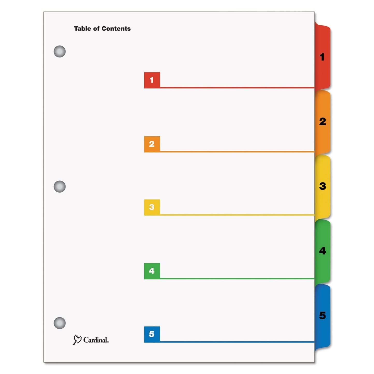 Cardinal OneStep Printable Table of Contents and Dividers, 5-Tab, 1 to 5, 11 x 8.5, White, Assorted Tabs, 1 Set