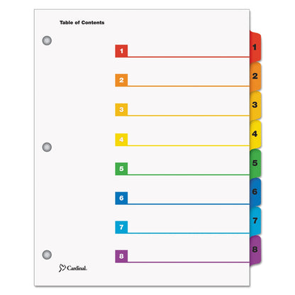 Cardinal OneStep Printable Table of Contents and Dividers, 8-Tab, 1 to 8, 11 x 8.5, White, Assorted Tabs, 1 Set