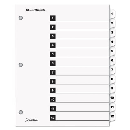 Cardinal OneStep Printable Table of Contents and Dividers, 12-Tab, 1 to 12, 11 x 8.5, White, White Tabs, 1 Set