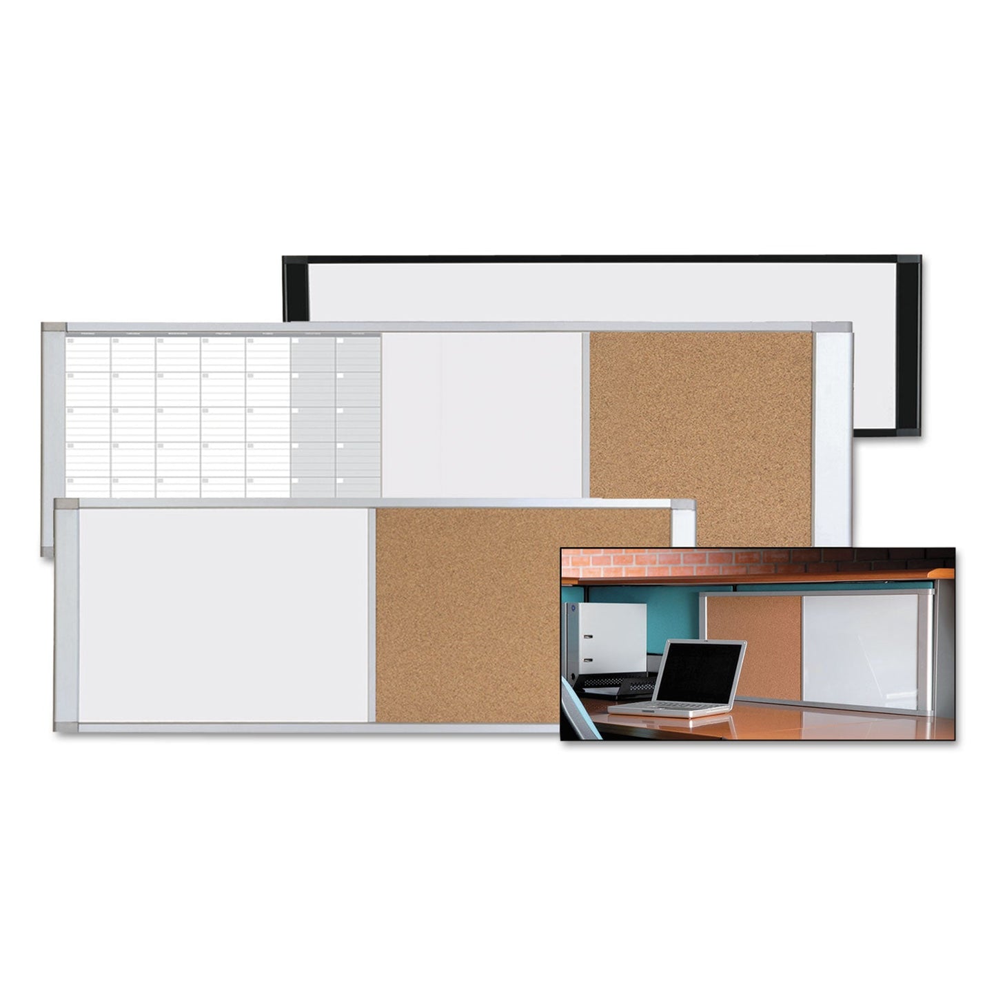 MasterVision Combo Cubicle Workstation Dry Erase/Cork Board, 48x18, Silver Frame