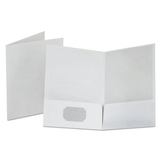 Oxford Linen Finish Twin Pocket Folders, 100-Sheet Capacity, 11 x 8.5, White, 25/Box
