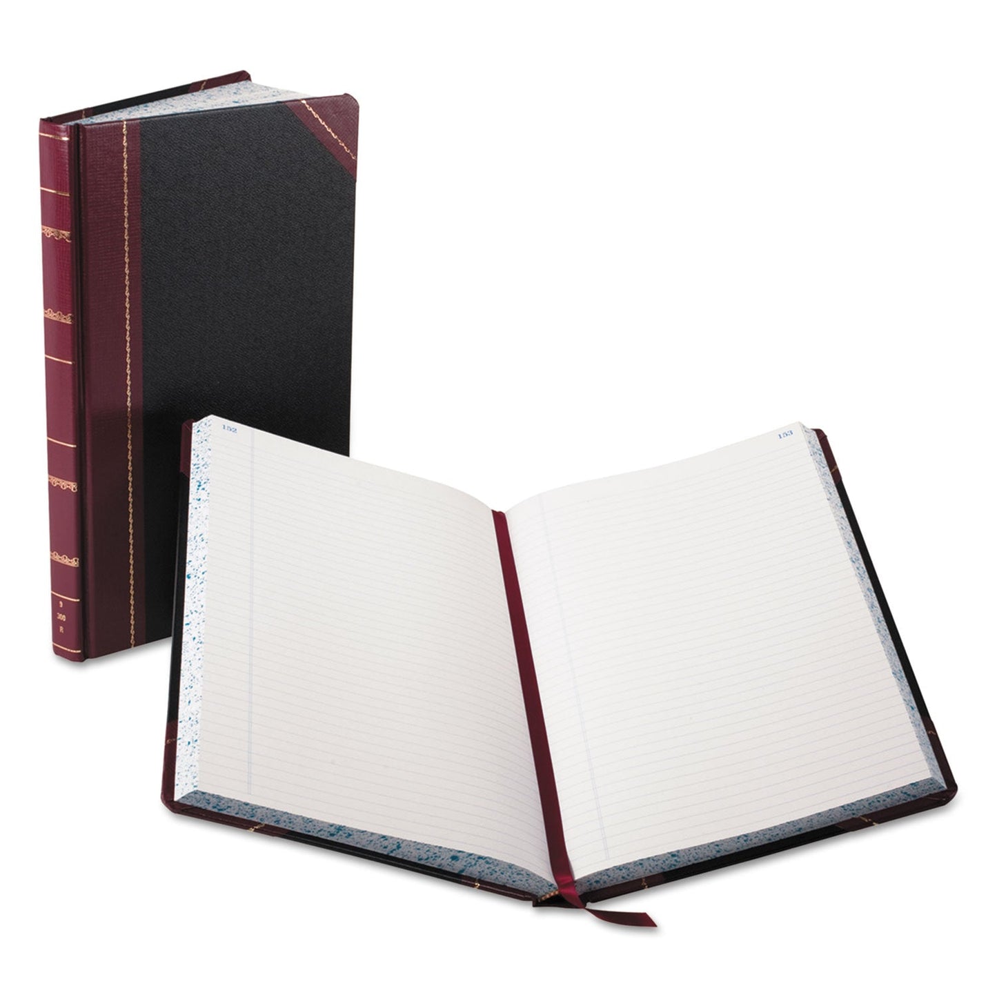 Boorum & Pease Record and Account Book, Custom Rule, Black/Red/Gold Cover, 13.75 x 8.38 Sheets, 300 Sheets/Book