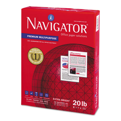 Navigator Premium Multipurpose Copy Paper, 97 Bright, 20lb Bond Weight, 8.5 x 11, White, 500/Ream, 10 Reams/Carton, 40 Cartons/Pallet