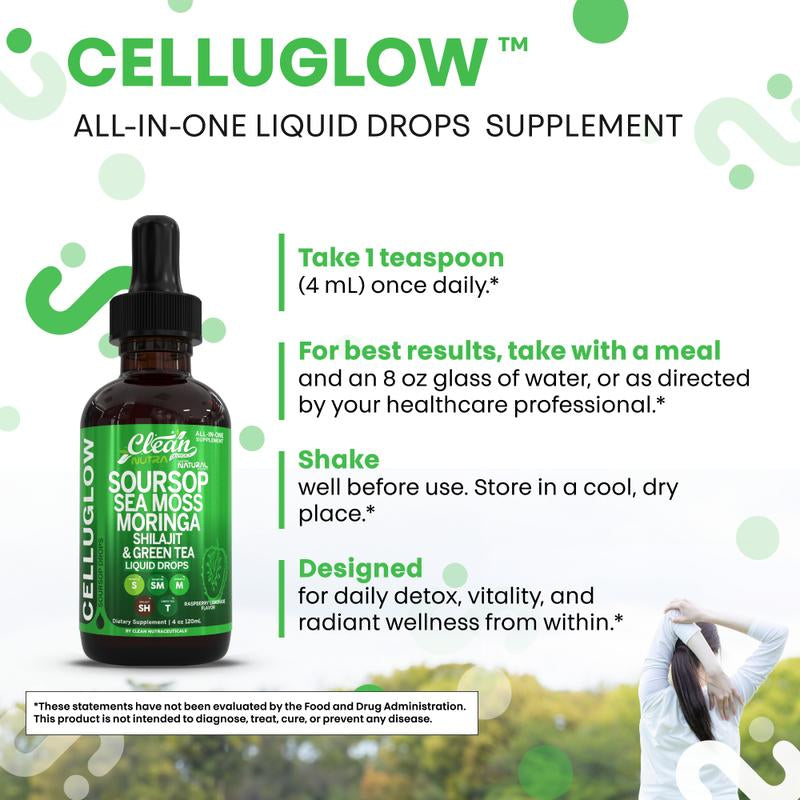 Clean Nutra Soursop, Sea Moss, Moringa, Shilajit and Green Tea for Cellular Health & Radiance Support - Celluglow