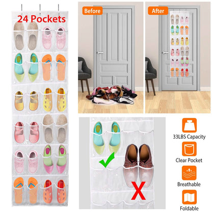 24-Pocket: Over the Door Shoes Rack Crystal Clear Organizer