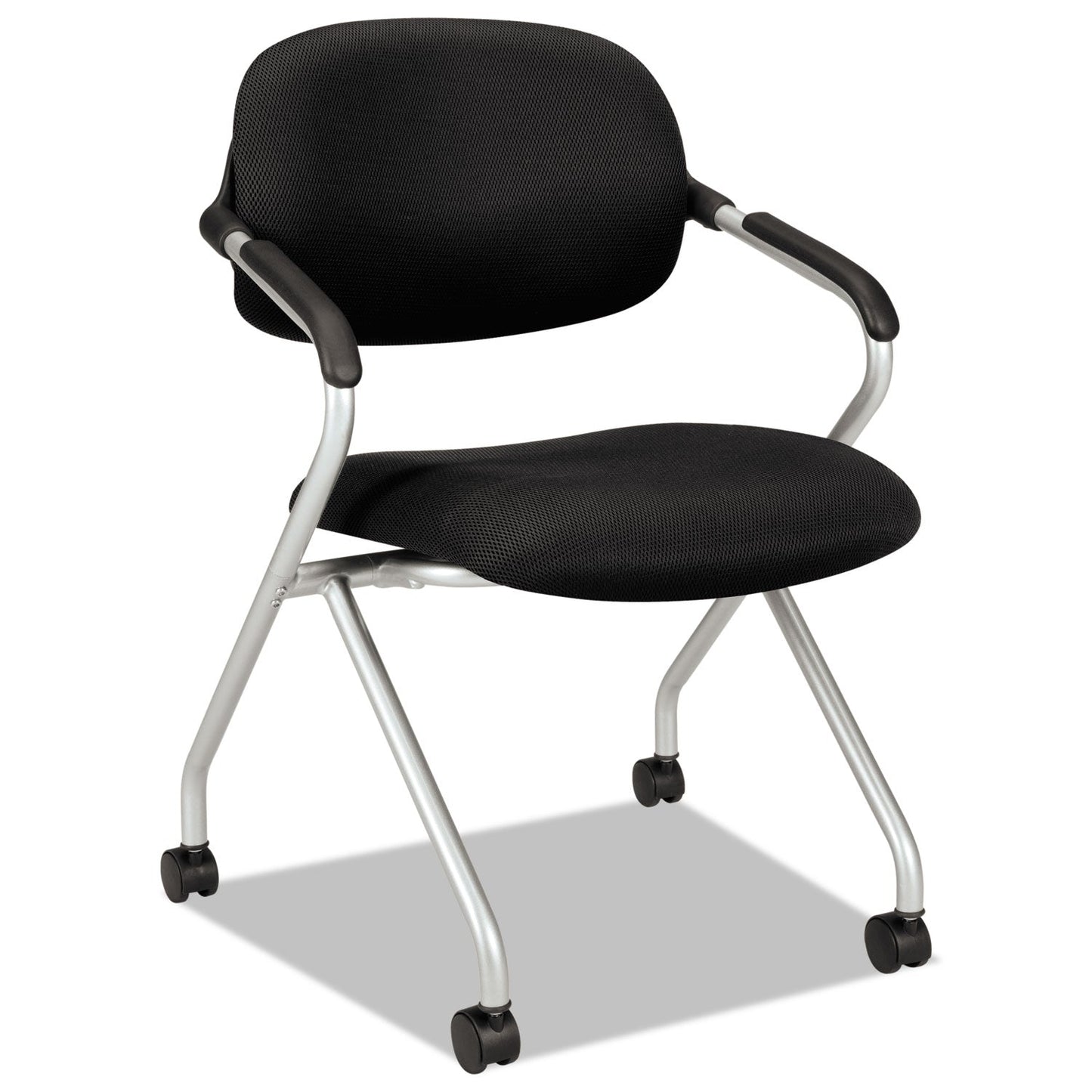 HON HVL303 Nesting Arm Chair, Supports Up to 250 lb, Black Seat/Back, Silver Base
