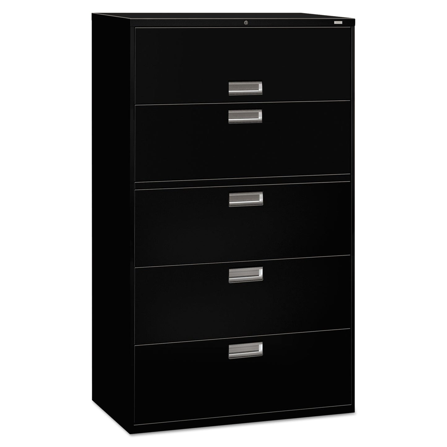 HON Brigade 600 Series Lateral File, 4 Legal/Letter-Size File Drawers, 1 Roll-Out File Shelf, Black, 42" x 18" x 64.25"