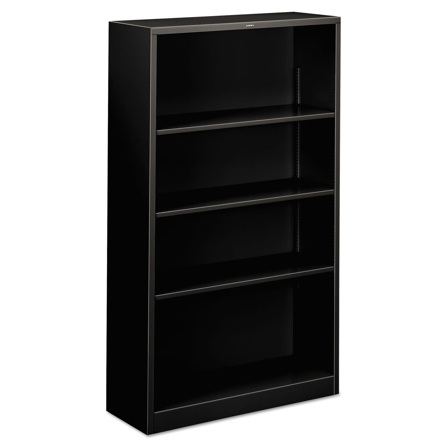 HON Metal Bookcase, Four-Shelf, 34.5w x 12.63d x 59h, Black