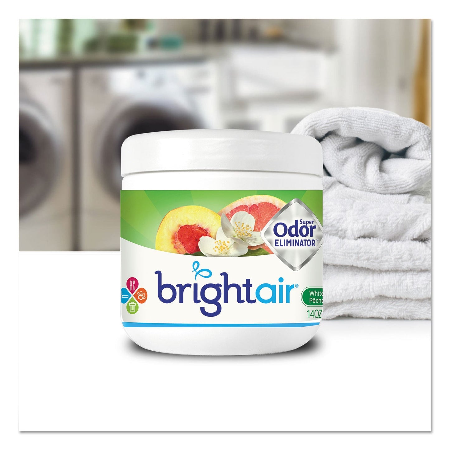 BRIGHT Air Super Odor Eliminator, White Peach and Citrus, 14 oz Jar, 6/Carton