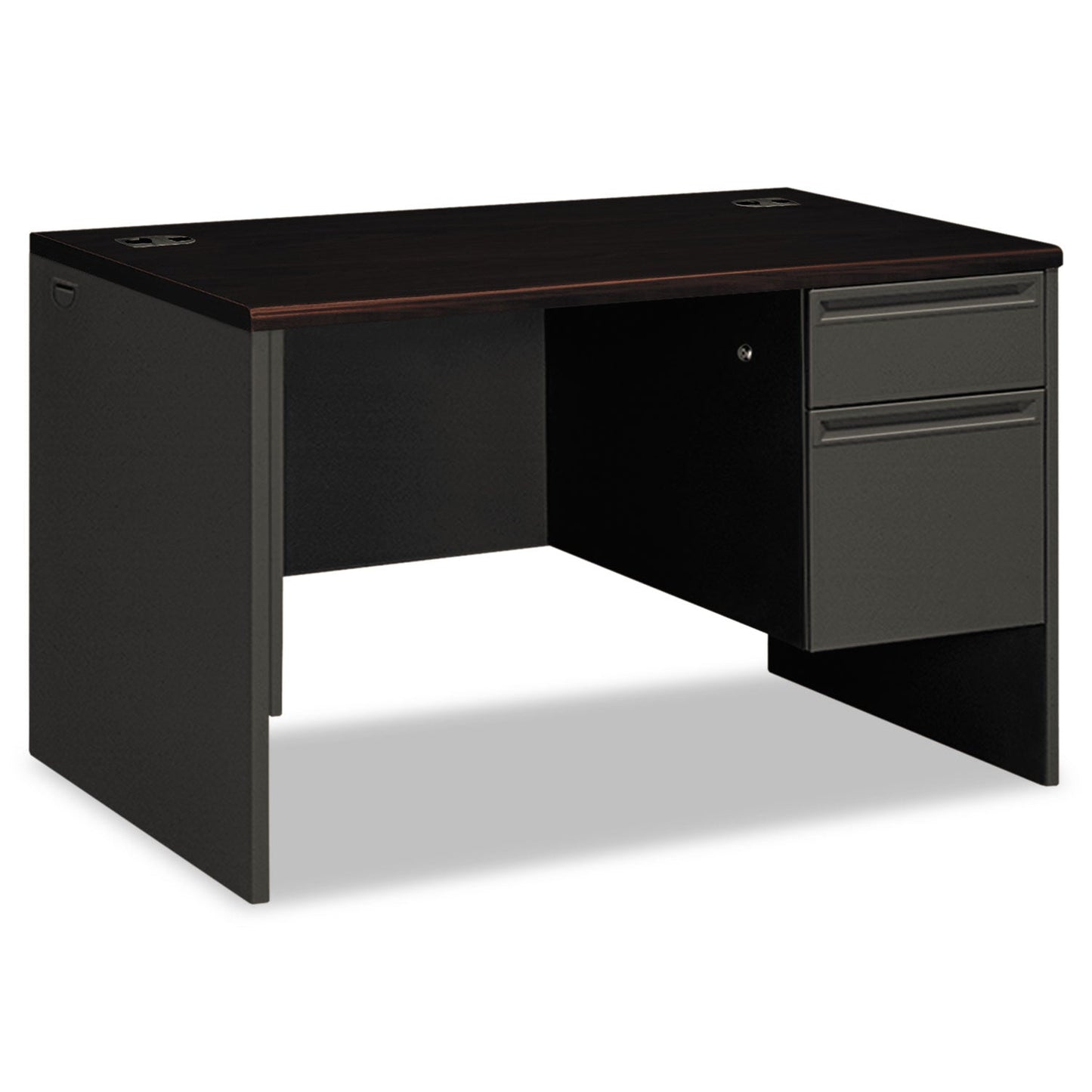 HON 38000 Series Right Pedestal Desk, 48" x 30" x 29.5", Mahogany/Charcoal