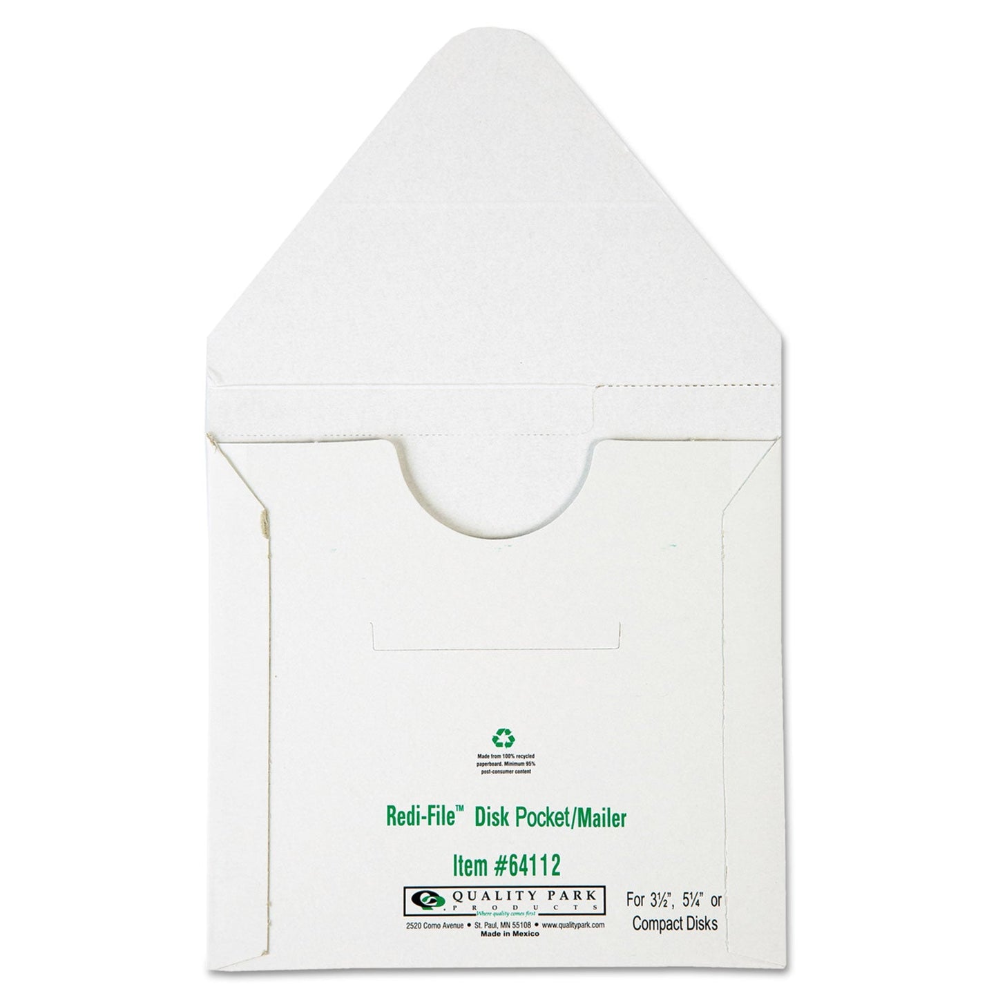 Quality Park Redi-File Disk Pocket/Mailer for CDs/DVDs, Square Flap, Tuck-Tab Closure, 6 x 5.88, White, 10/Pack