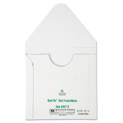 Quality Park Redi-File Disk Pocket/Mailer for CDs/DVDs, Square Flap, Tuck-Tab Closure, 6 x 5.88, White, 10/Pack