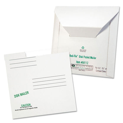 Quality Park Redi-File Disk Pocket/Mailer for CDs/DVDs, Square Flap, Tuck-Tab Closure, 6 x 5.88, White, 10/Pack