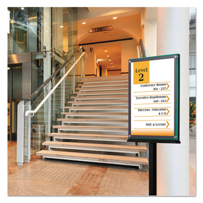 deflecto Double-Sided Magnetic Sign Display, 8.5 x 11 Insert, 56" Tall, Clear/Black